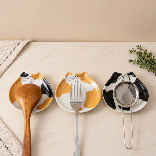 Koralaya Ceramic Cat Spoon Rest for Coffee - Cute Kitten Design Tea Spoon Holder for Kitchen Counter - Decorative Small Utensil Rest & Gift for Cat Lovers