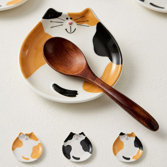 Koralaya Ceramic Cat Spoon Rest for Coffee - Cute Kitten Design Tea Spoon Holder for Kitchen Counter - Decorative Small Utensil Rest & Gift for Cat Lovers